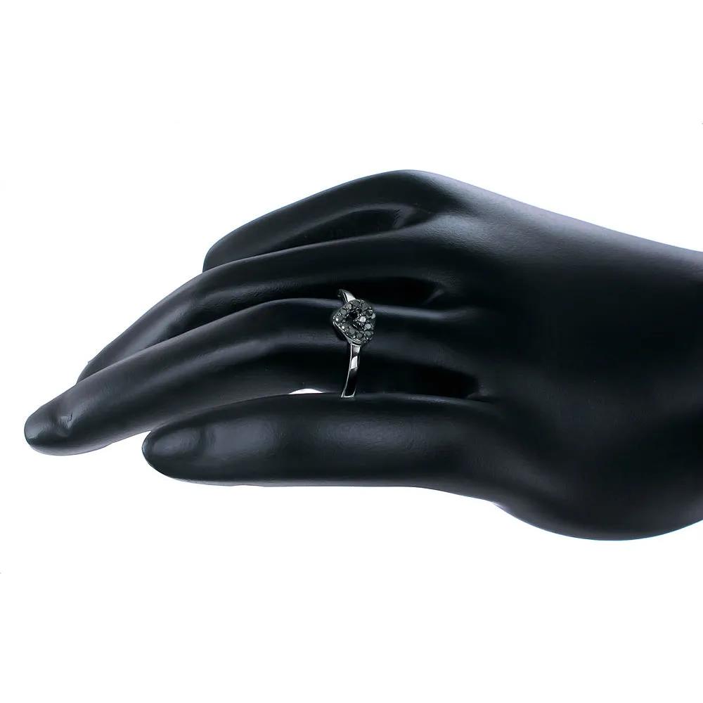 1/10 cttw Black Diamond Heart Shape Ring .925 Sterling Silver Rhodium