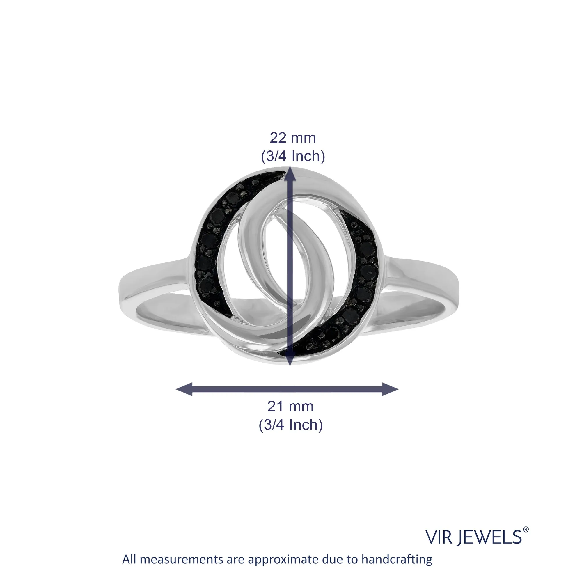1/10 cttw Black Diamond Ring in .925 Sterling Silver with Rhodium Plating