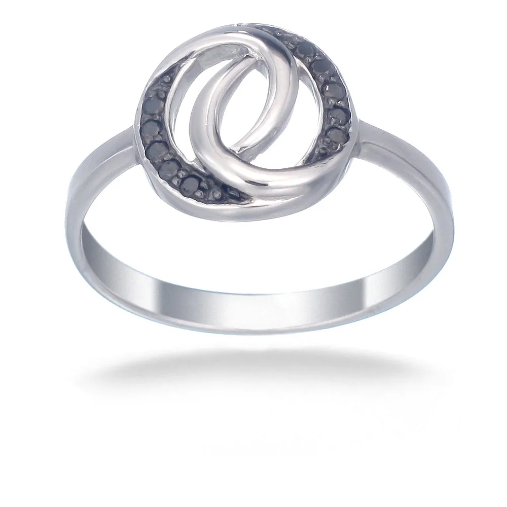 1/10 cttw Black Diamond Ring in .925 Sterling Silver with Rhodium Plating