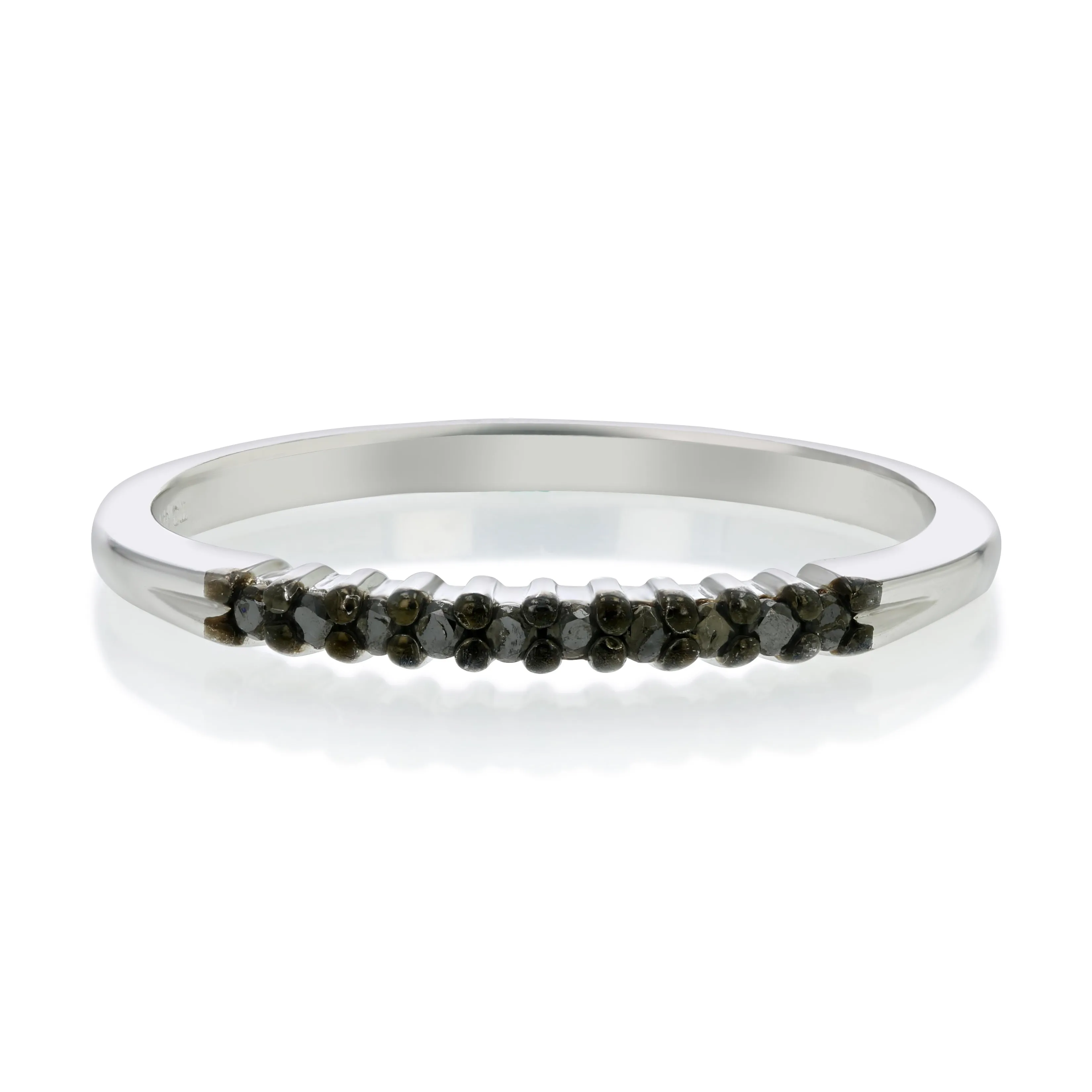 1/10 cttw Diamond Wedding Band for Women in 0.925 Sterling Silver Black Diamond Ring, 10 Stones Prong Set