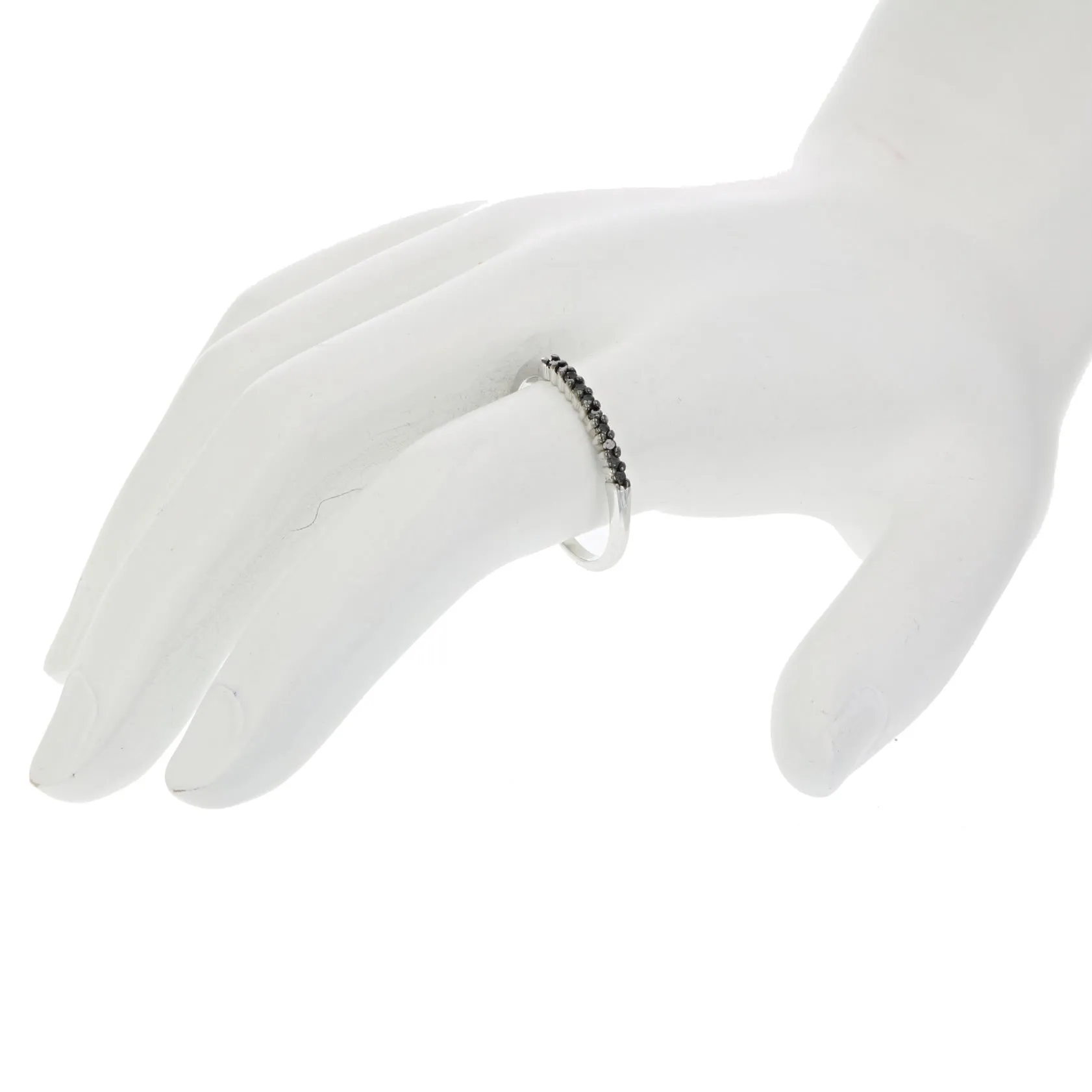 1/10 cttw Diamond Wedding Band for Women in 0.925 Sterling Silver Black Diamond Ring, 10 Stones Prong Set