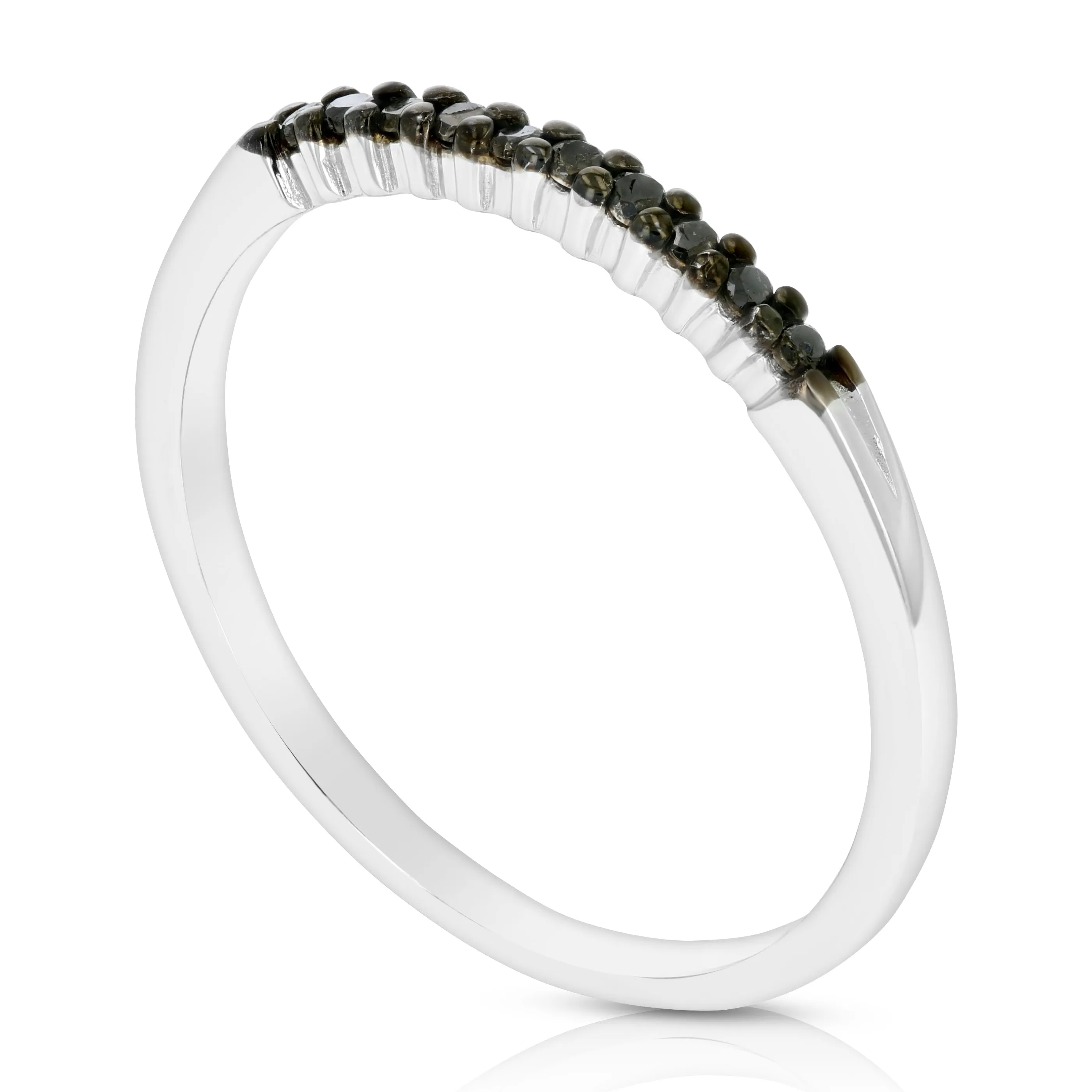 1/10 cttw Diamond Wedding Band for Women in 0.925 Sterling Silver Black Diamond Ring, 10 Stones Prong Set