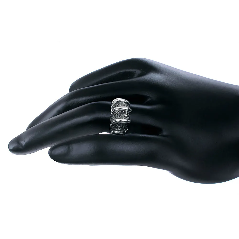 1.30 cttw Black Diamond Ring .925 Sterling Silver with Rhodium Plating