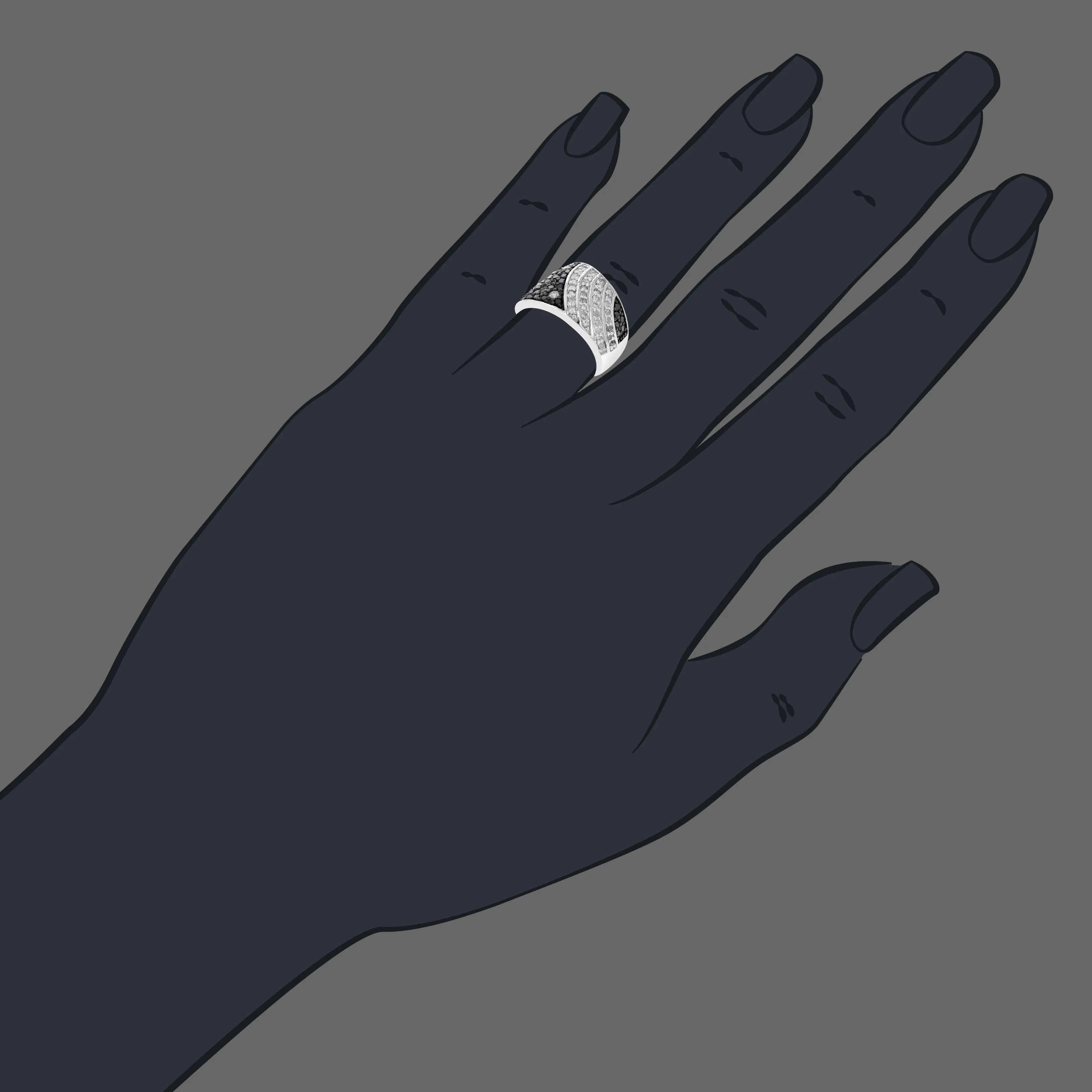 1.35 cttw Black and White Diamond Ring .925 Sterling Silver with Rhodium