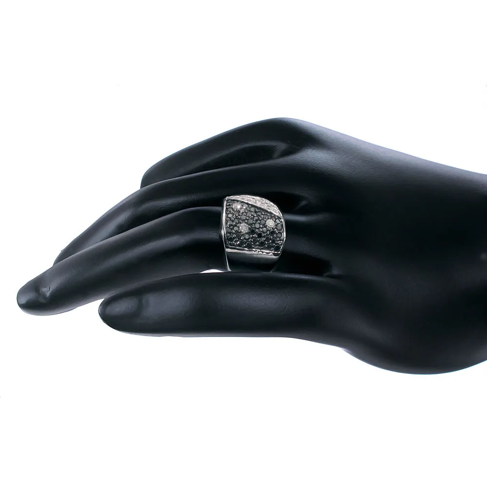 1.35 cttw Black and White Diamond Ring .925 Sterling Silver with Rhodium