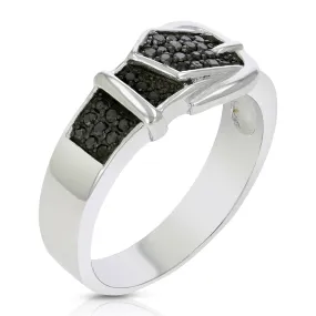 1/4 cttw Black Diamond Buckle Ring .925 Sterling Silver with Black Rhodium