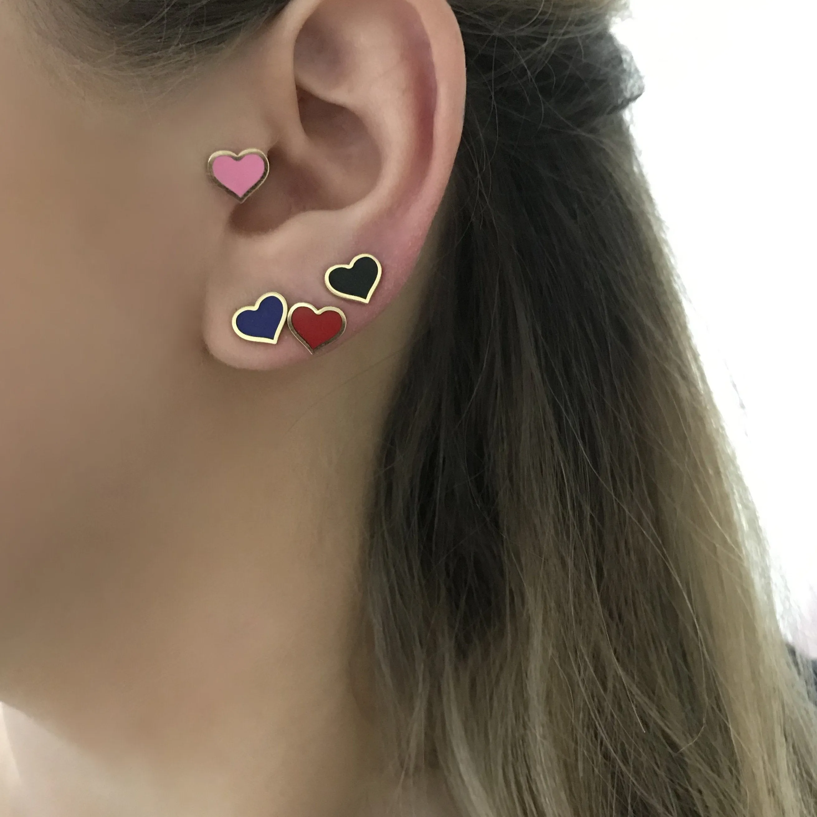 14K GOLD BLUE SMALL MEGAN HEART STUDS