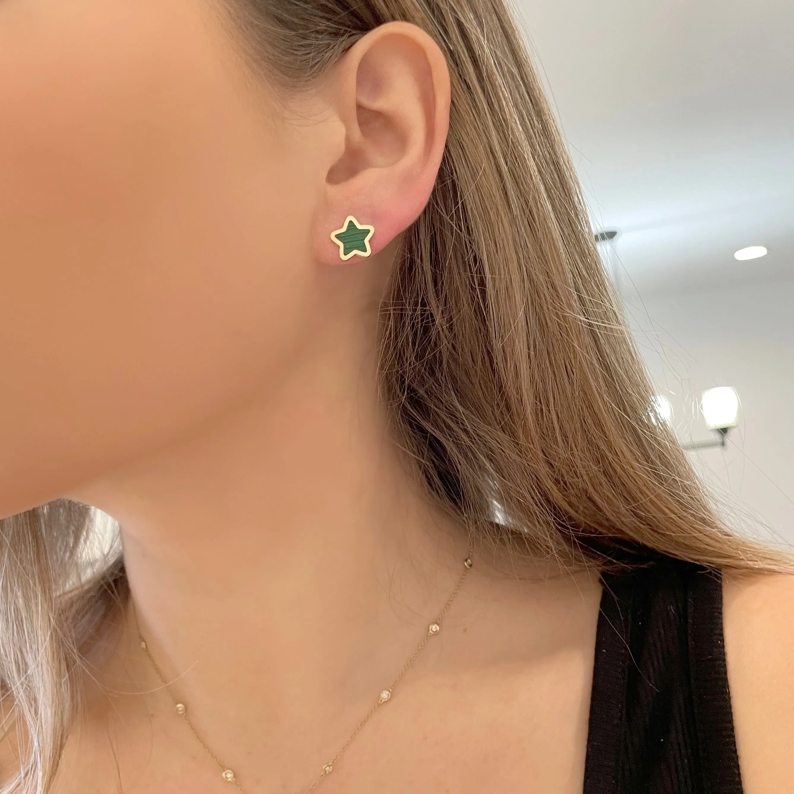 14K GOLD MALACHITE LARGE MEGAN STAR STUDS