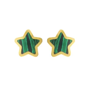14K GOLD MALACHITE LARGE MEGAN STAR STUDS