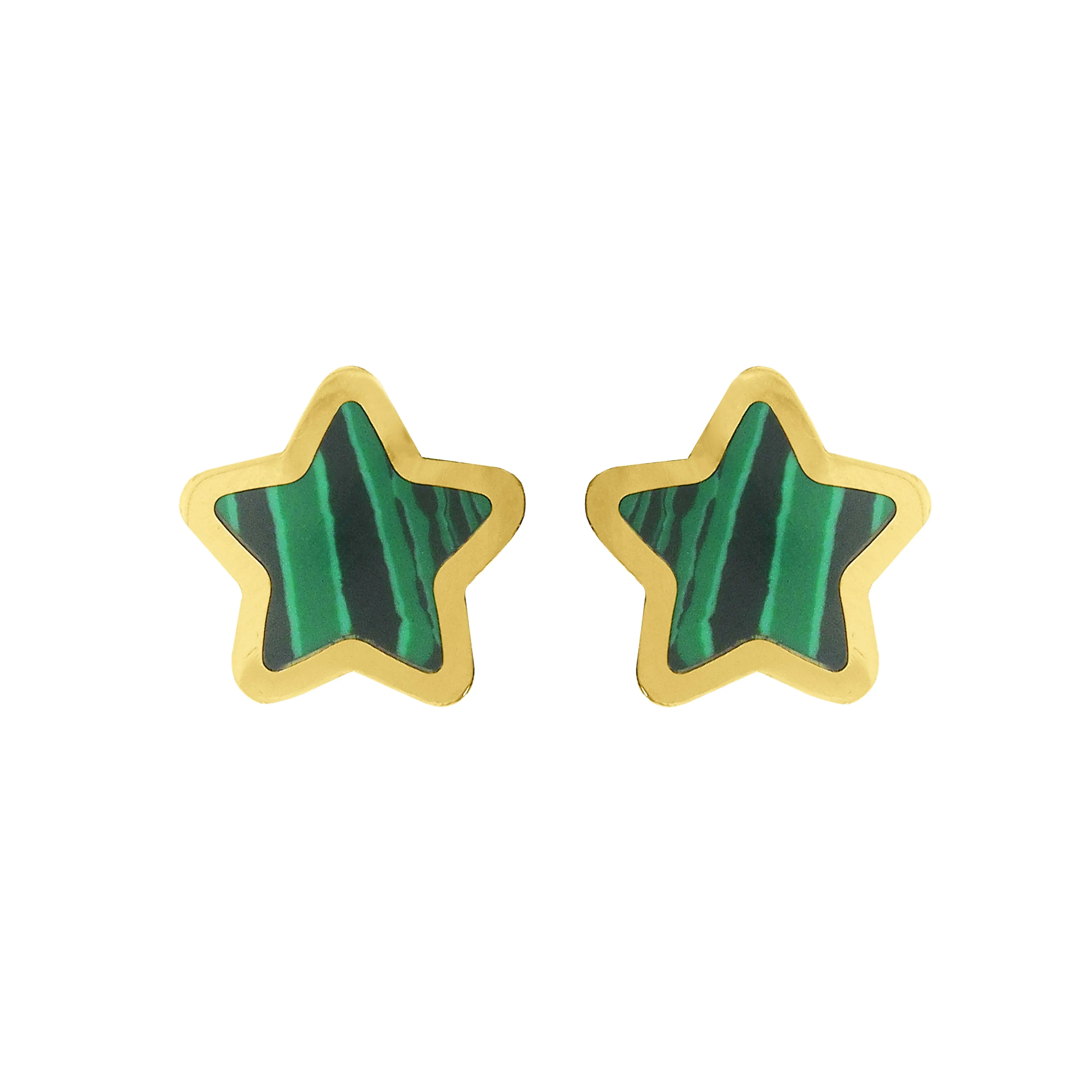14K GOLD MALACHITE LARGE MEGAN STAR STUDS