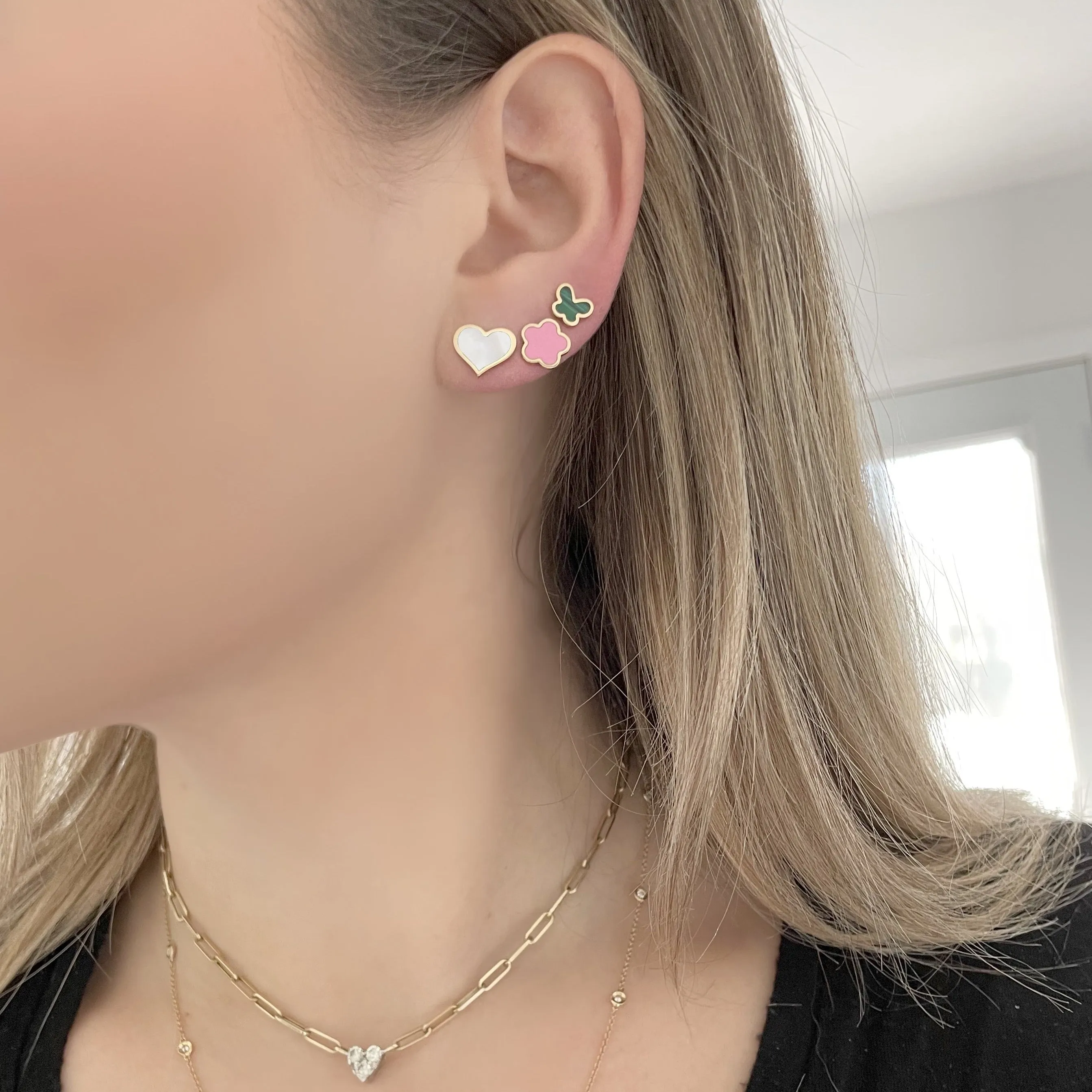 14K GOLD MOTHER OF PEARL LARGE MEGAN HEART STUDS