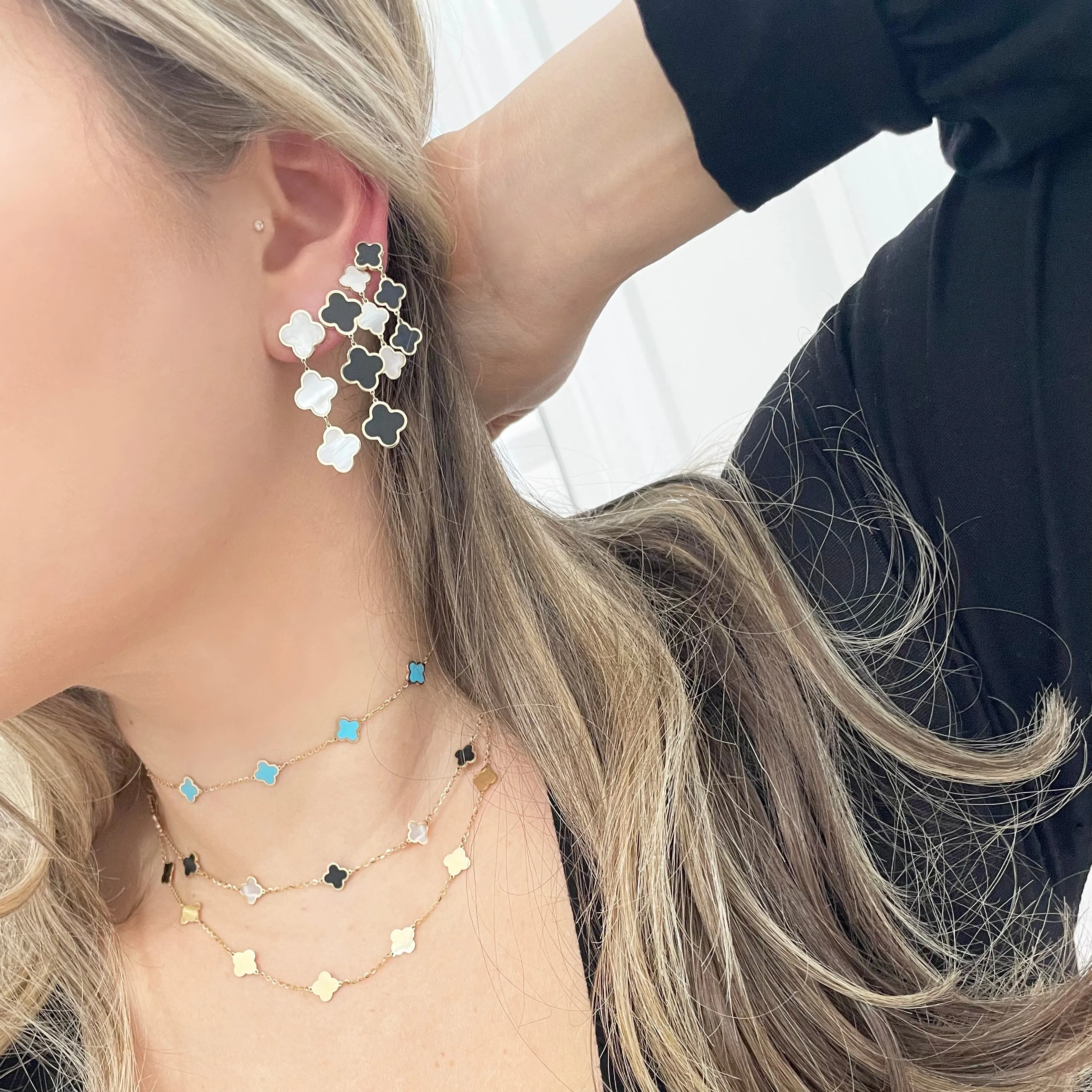 14K GOLD TURQUOISE MEGAN CLOVER NECKLACE