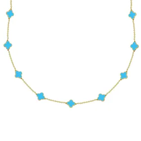 14K GOLD TURQUOISE MEGAN CLOVER NECKLACE