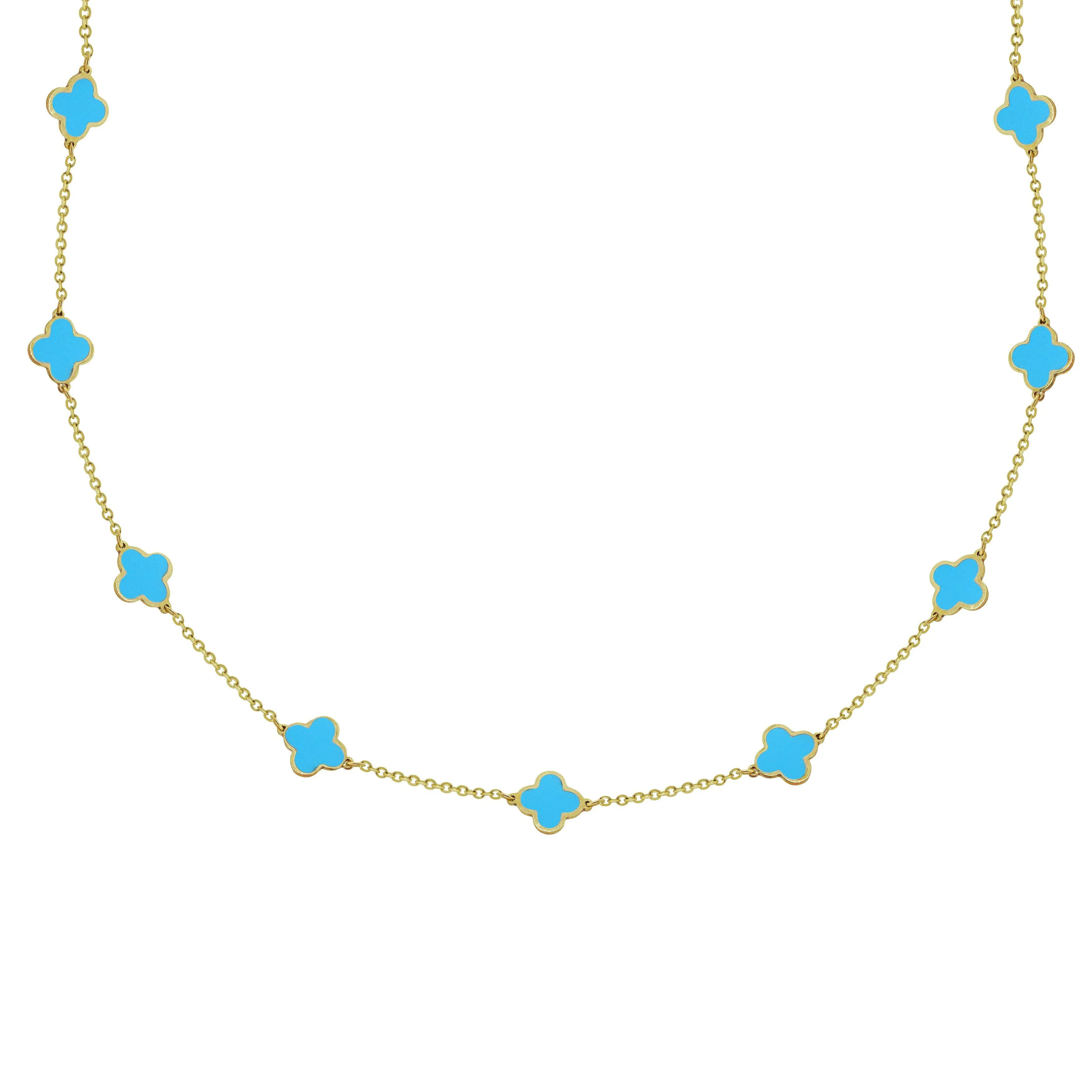 14K GOLD TURQUOISE MEGAN CLOVER NECKLACE