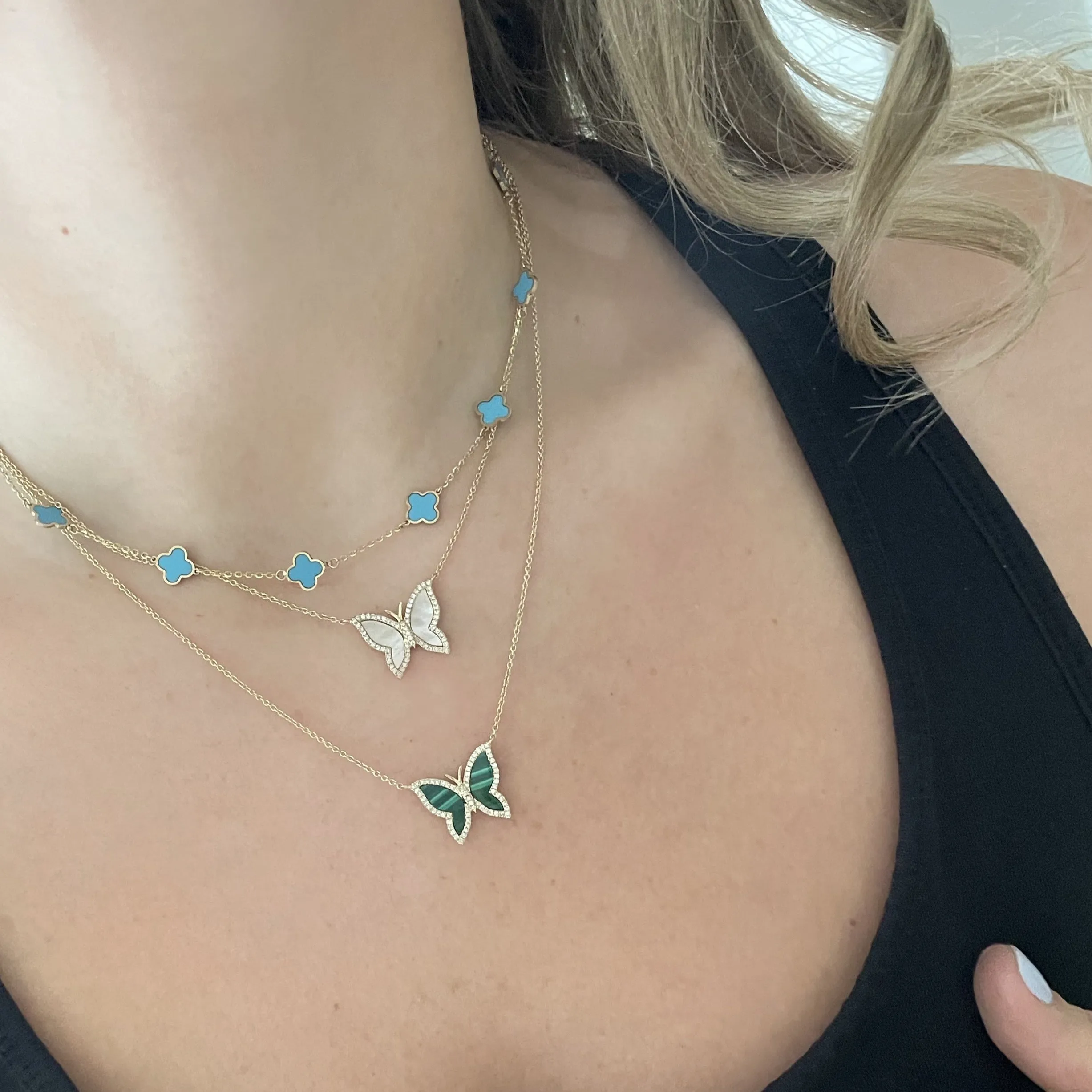14K GOLD TURQUOISE MEGAN CLOVER NECKLACE