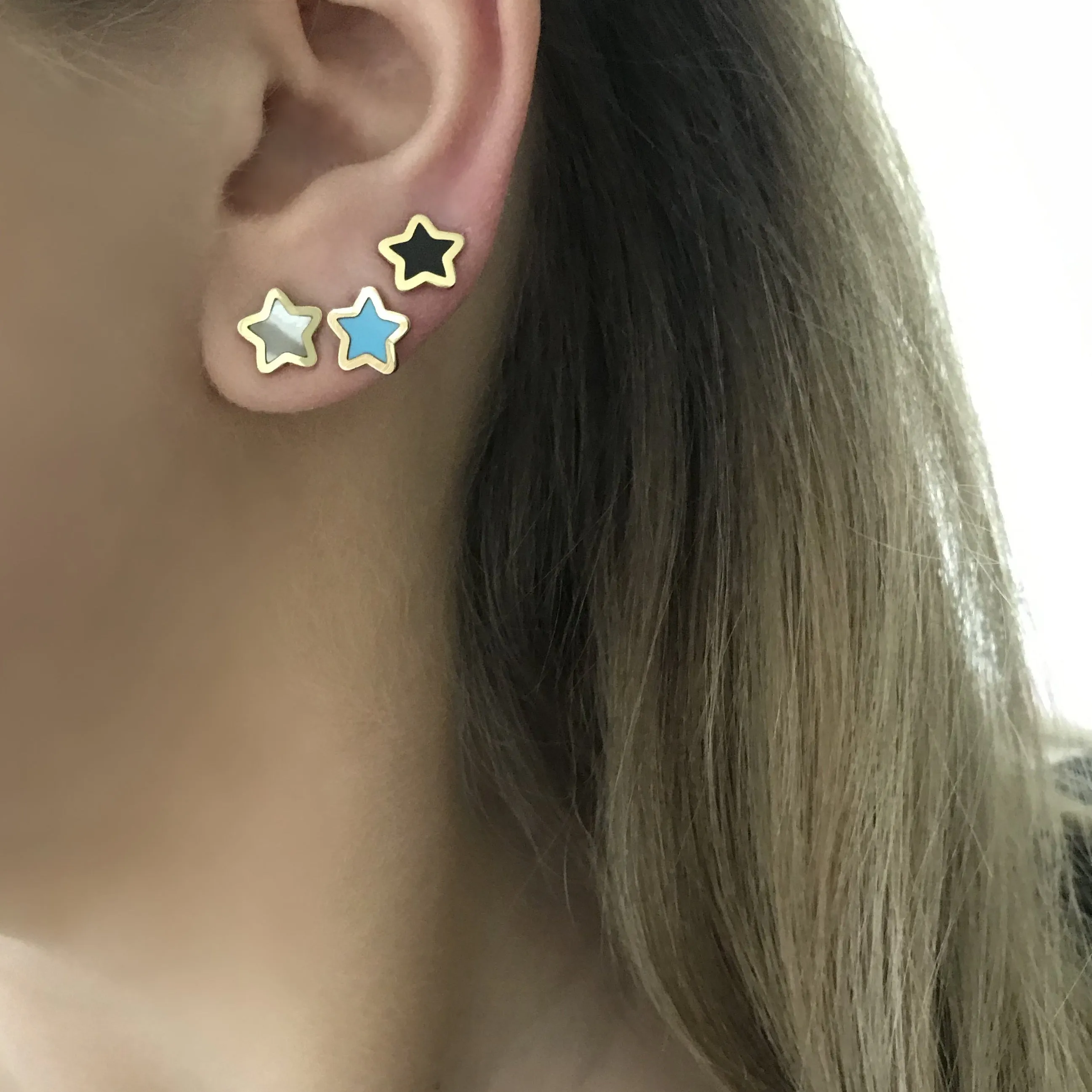 14K GOLD WHITE SMALL MEGAN STAR STUDS