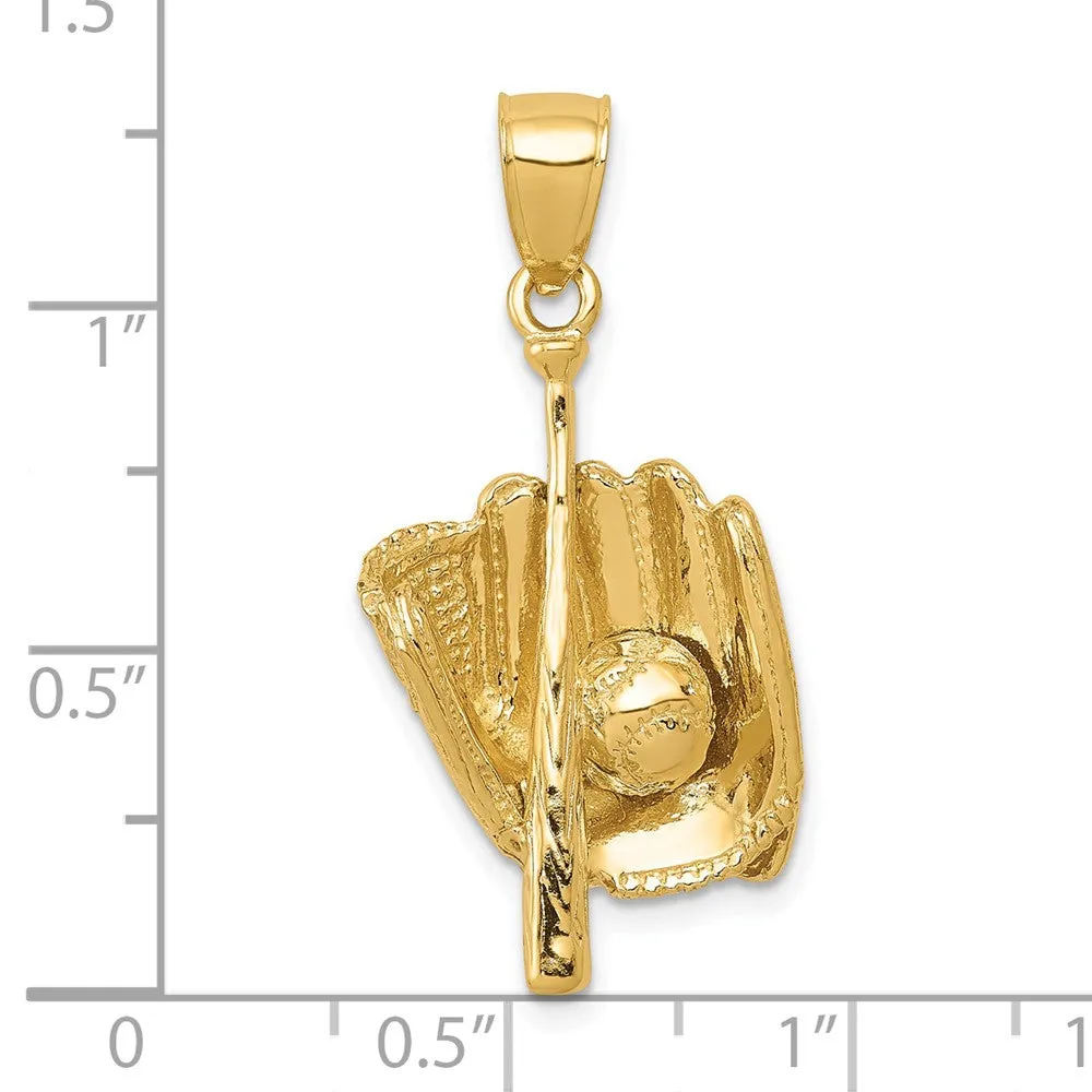 14KT Yellow Gold 28X15MM Three Dimensional Baseball Pendant. Chain Not Included
