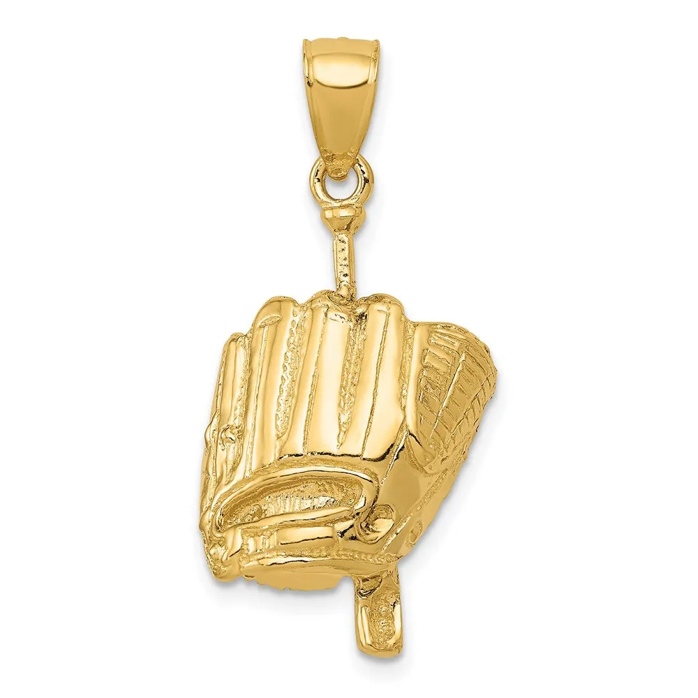 14KT Yellow Gold 28X15MM Three Dimensional Baseball Pendant. Chain Not Included