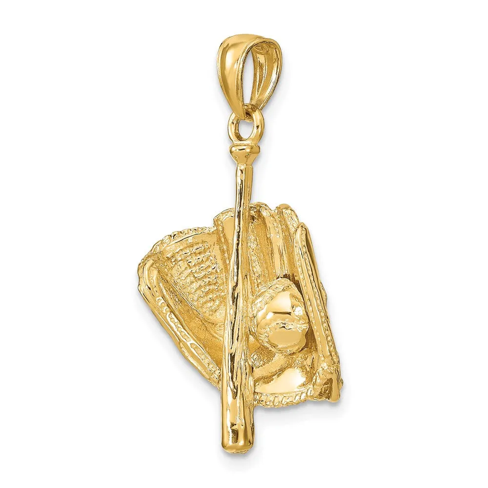14KT Yellow Gold 28X15MM Three Dimensional Baseball Pendant. Chain Not Included