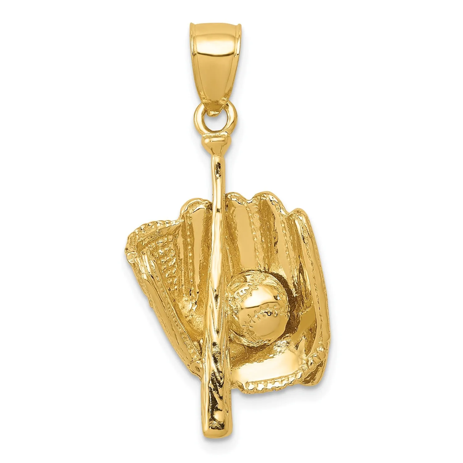 14KT Yellow Gold 28X15MM Three Dimensional Baseball Pendant. Chain Not Included