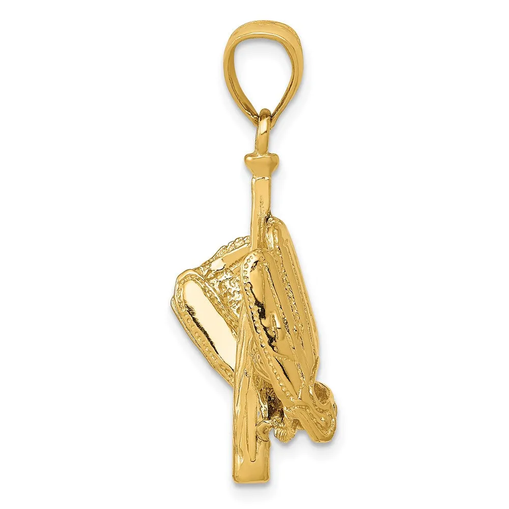 14KT Yellow Gold 28X15MM Three Dimensional Baseball Pendant. Chain Not Included