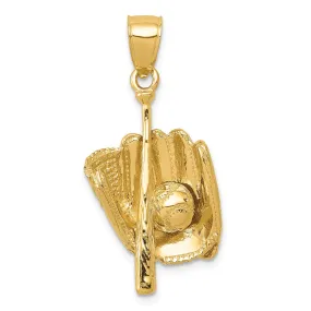 14KT Yellow Gold 28X15MM Three Dimensional Baseball Pendant. Chain Not Included