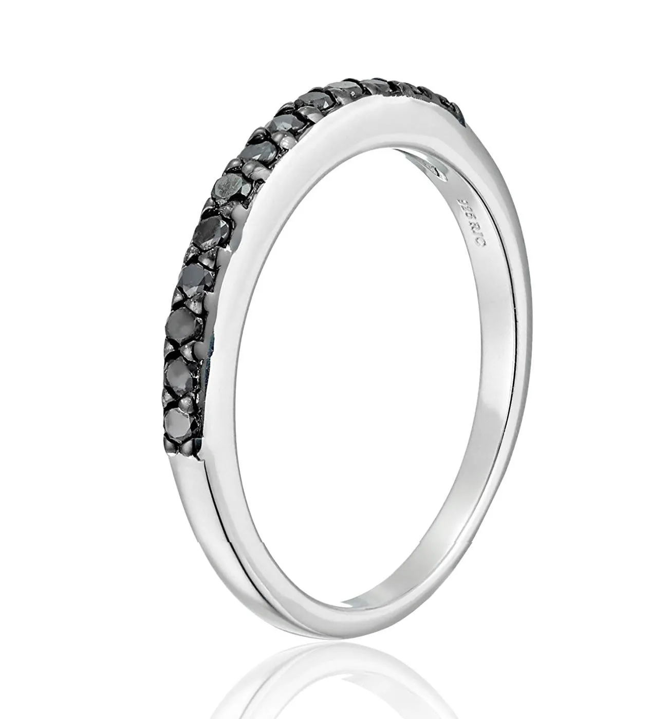 1/5 cttw Black Diamond Ring Wedding Band .925 Sterling Silver 13 Stones Round