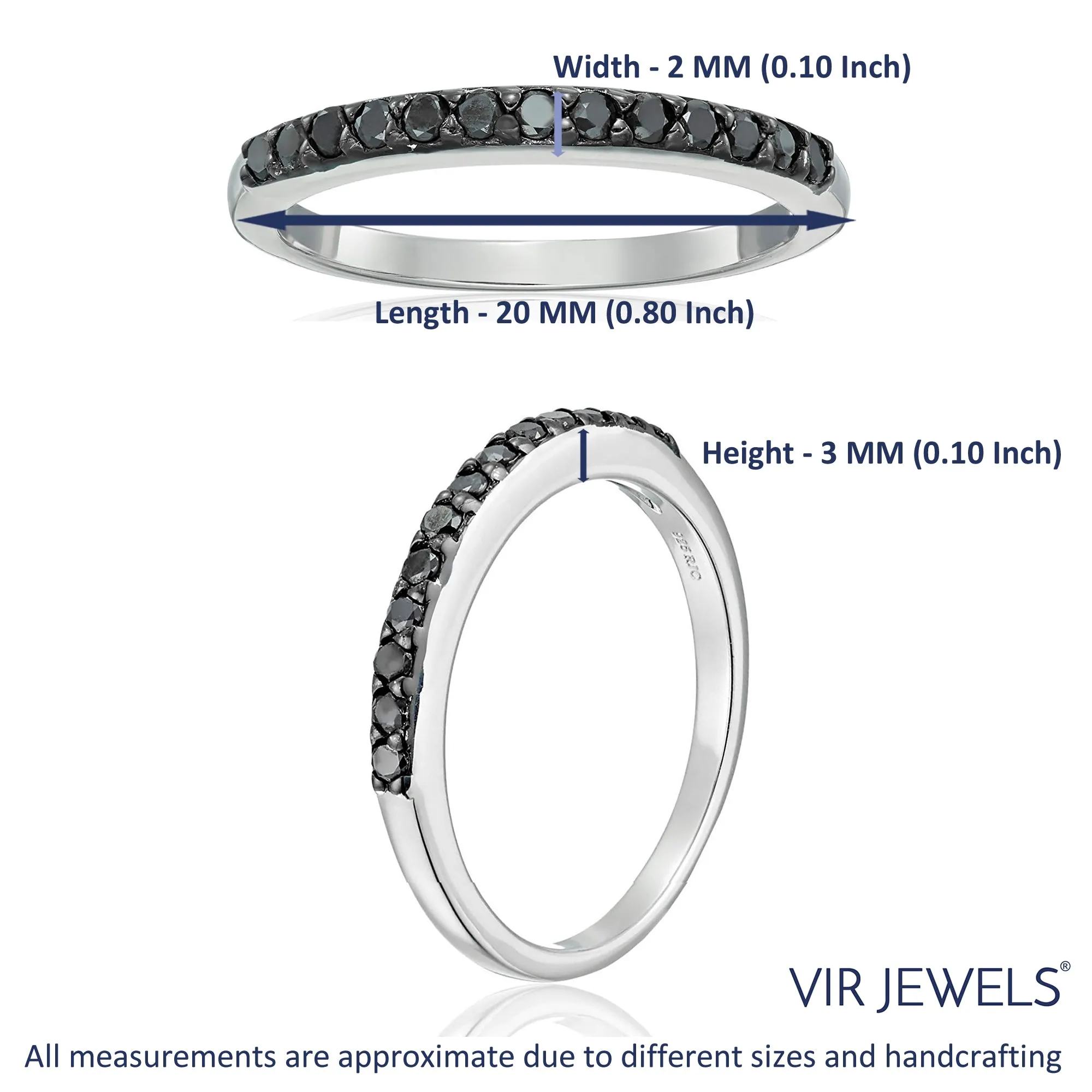 1/5 cttw Black Diamond Ring Wedding Band .925 Sterling Silver 13 Stones Round