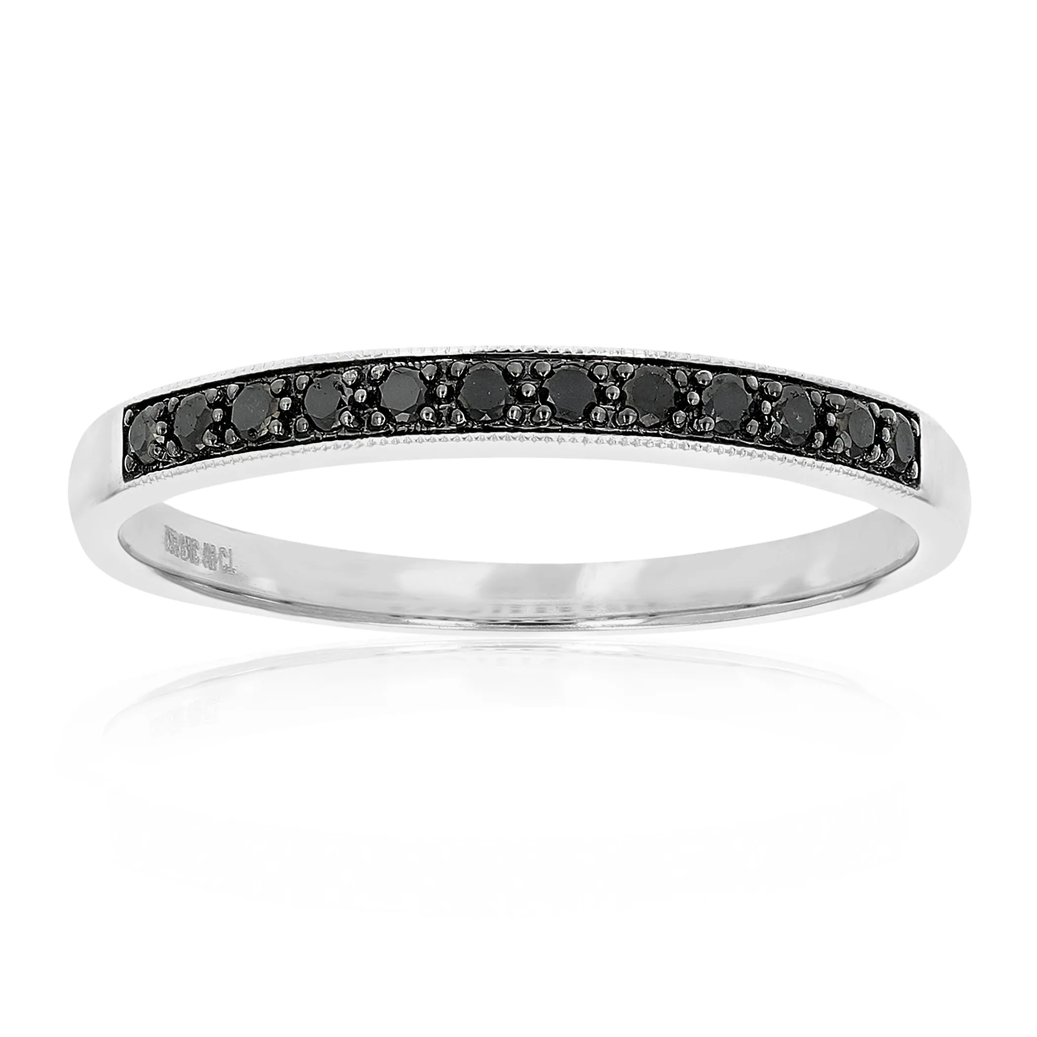 1/5 cttw Black Diamond Wedding Band in .925 Sterling Silver with Milgrain