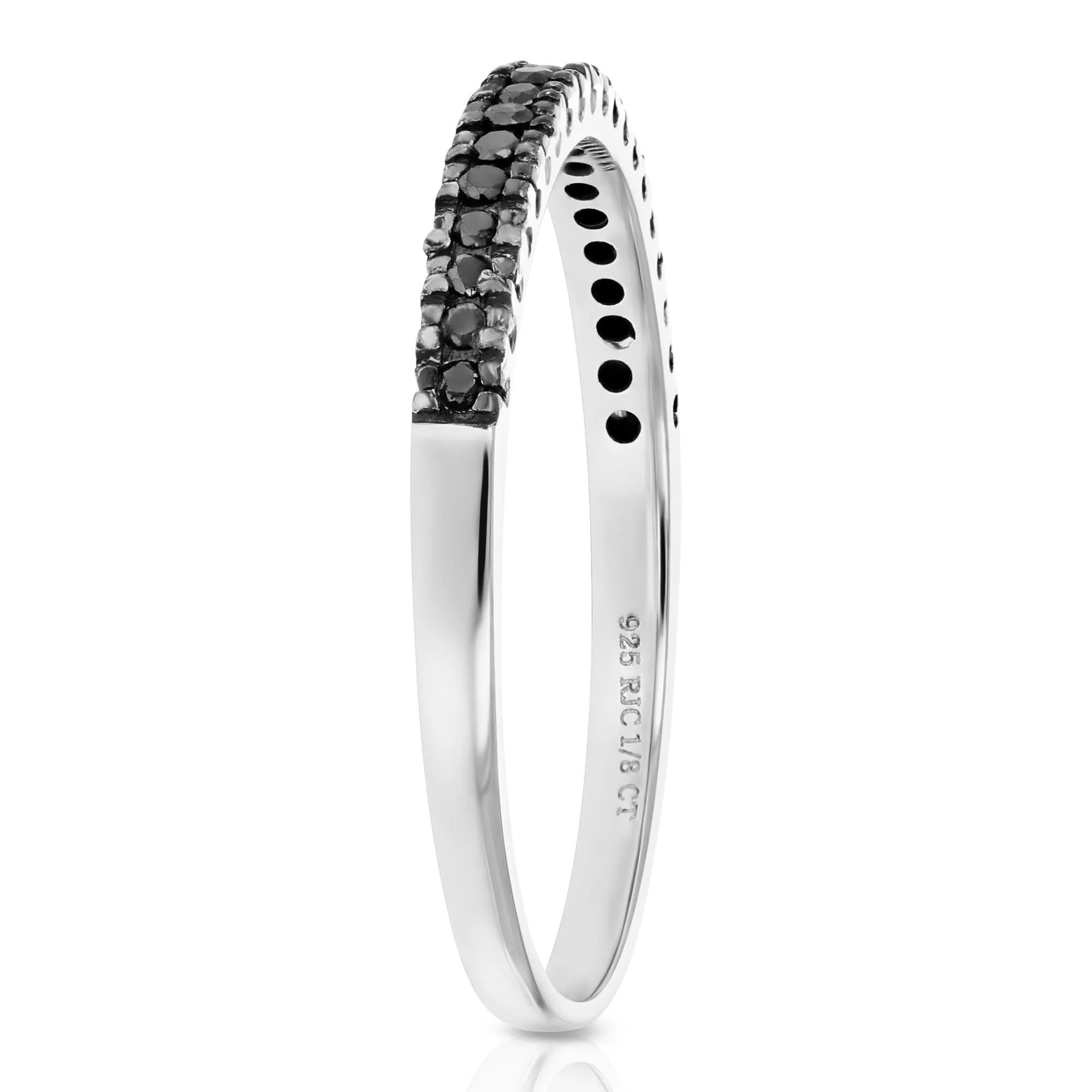 1/8 cttw Black Diamond Ring Wedding Band in .925 Sterling Silver 20 Stones