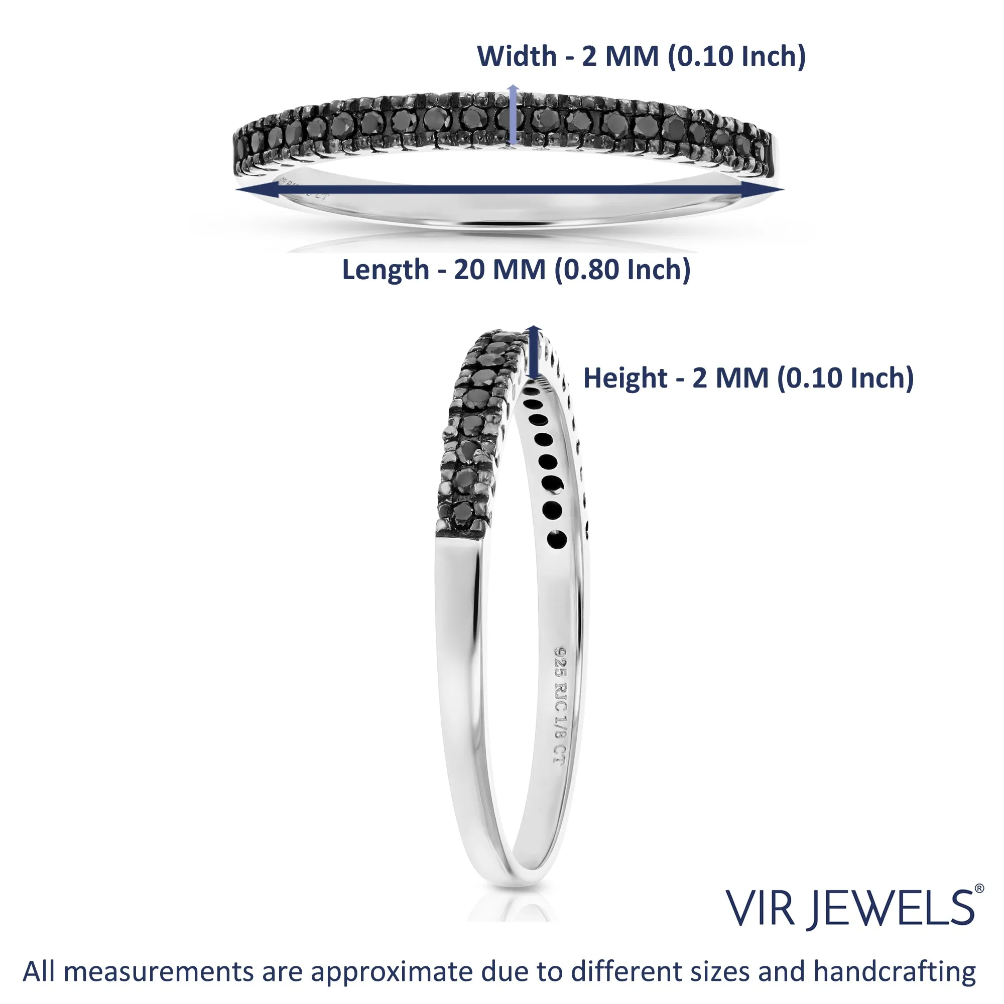 1/8 cttw Black Diamond Ring Wedding Band in .925 Sterling Silver 20 Stones