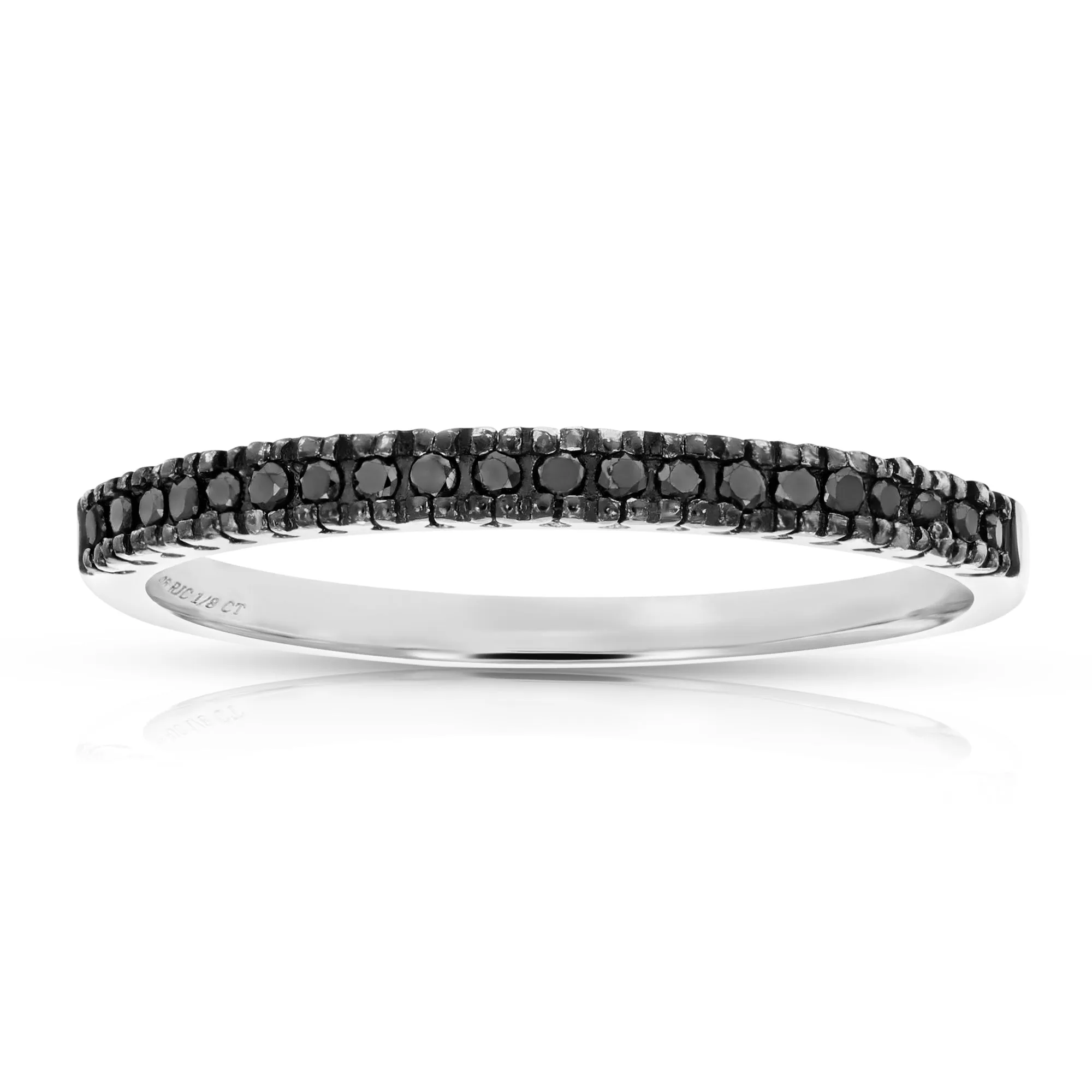 1/8 cttw Black Diamond Ring Wedding Band in .925 Sterling Silver 20 Stones