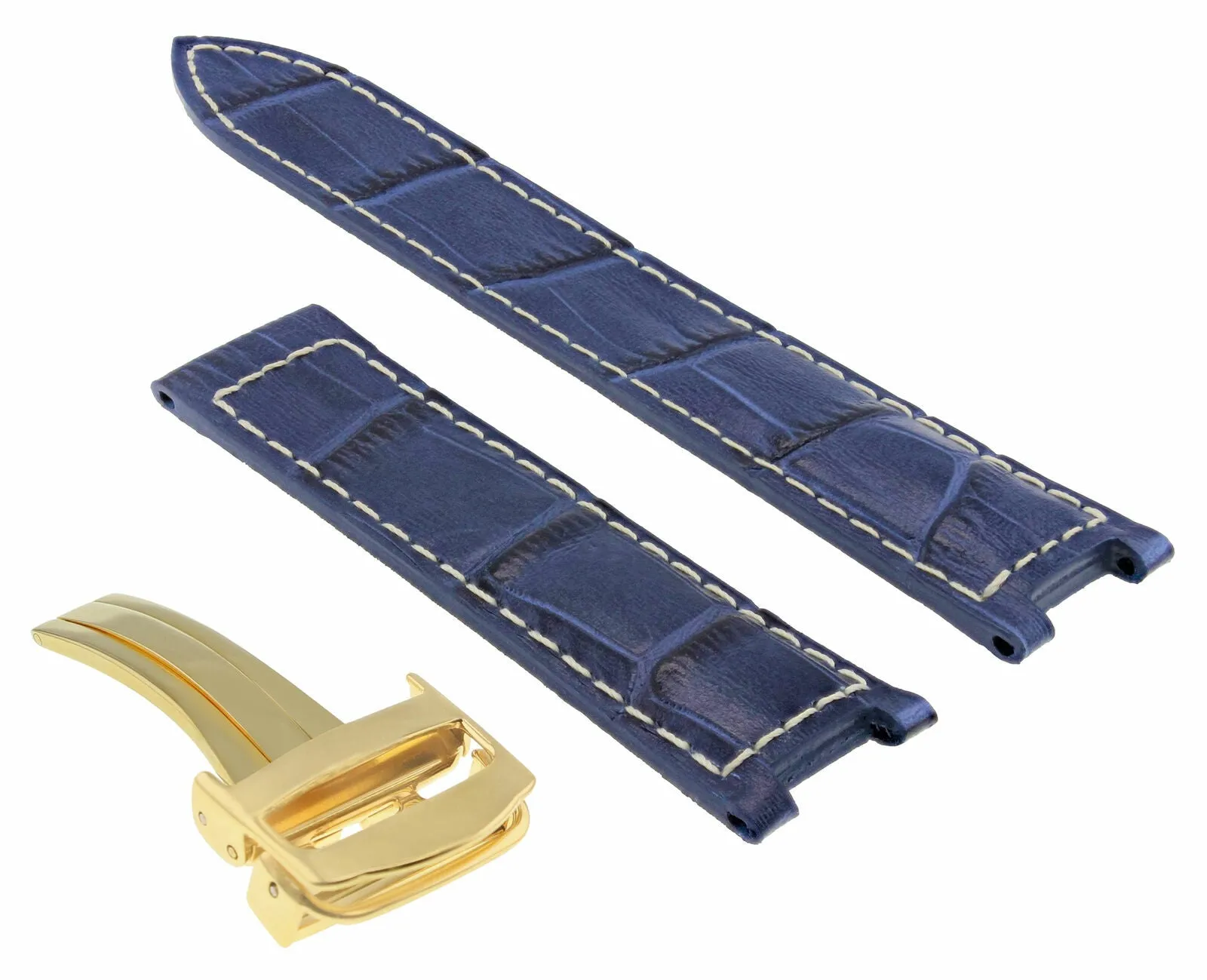 18MM LEATHER WATCH STRAP BAND CLASP FIT 35MM CARTIER PASHA 1033 BLUE WS GOLD