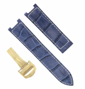 18MM LEATHER WATCH STRAP BAND CLASP FIT 35MM CARTIER PASHA 1033 BLUE WS GOLD