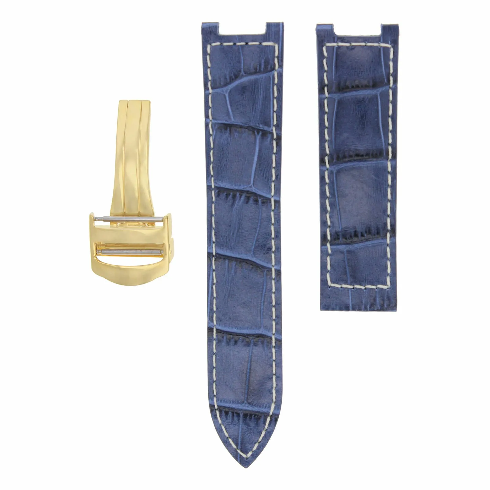 18MM LEATHER WATCH STRAP BAND CLASP FIT 35MM CARTIER PASHA 1033 BLUE WS GOLD