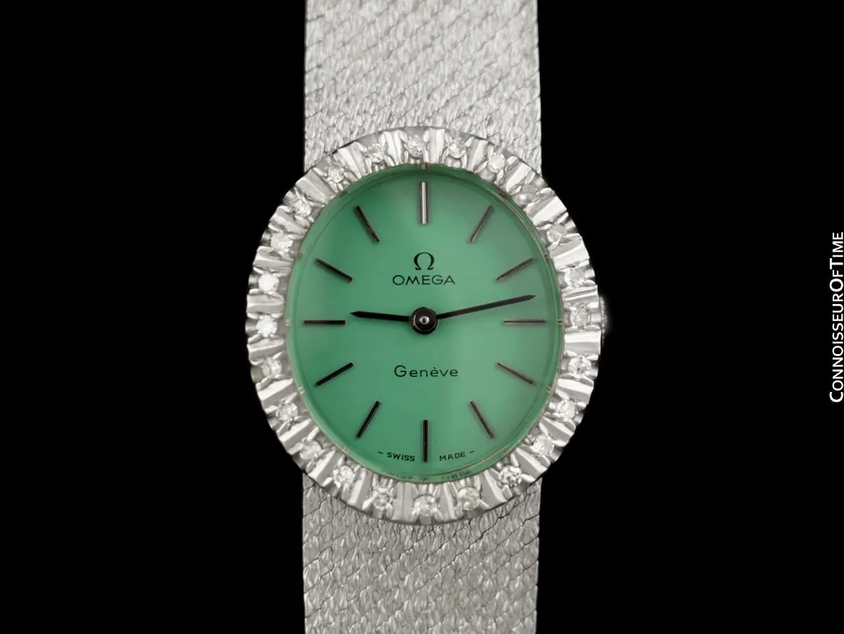 1972 Omega Geneve Vintage Ladies Handwound Watch - Stainless Steel & Diamonds