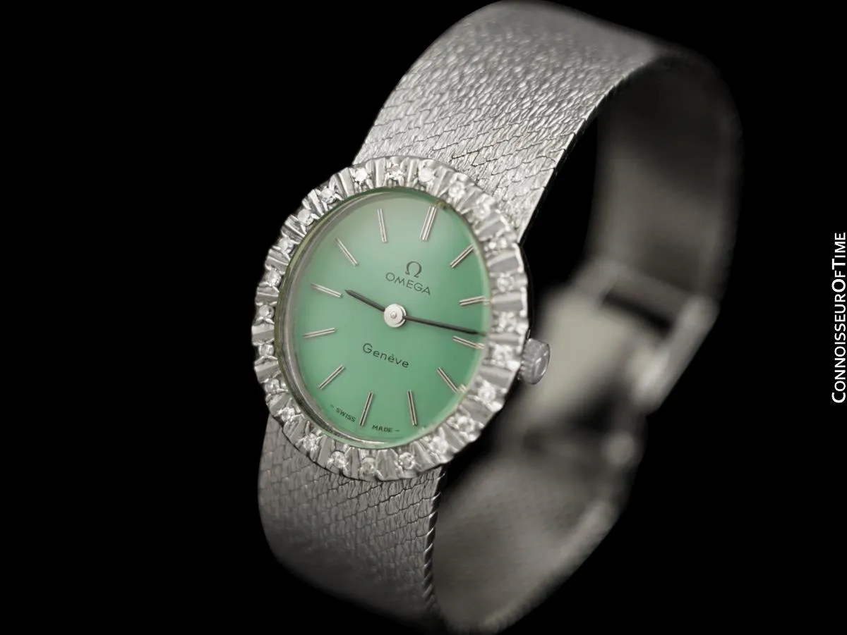 1972 Omega Geneve Vintage Ladies Handwound Watch - Stainless Steel & Diamonds