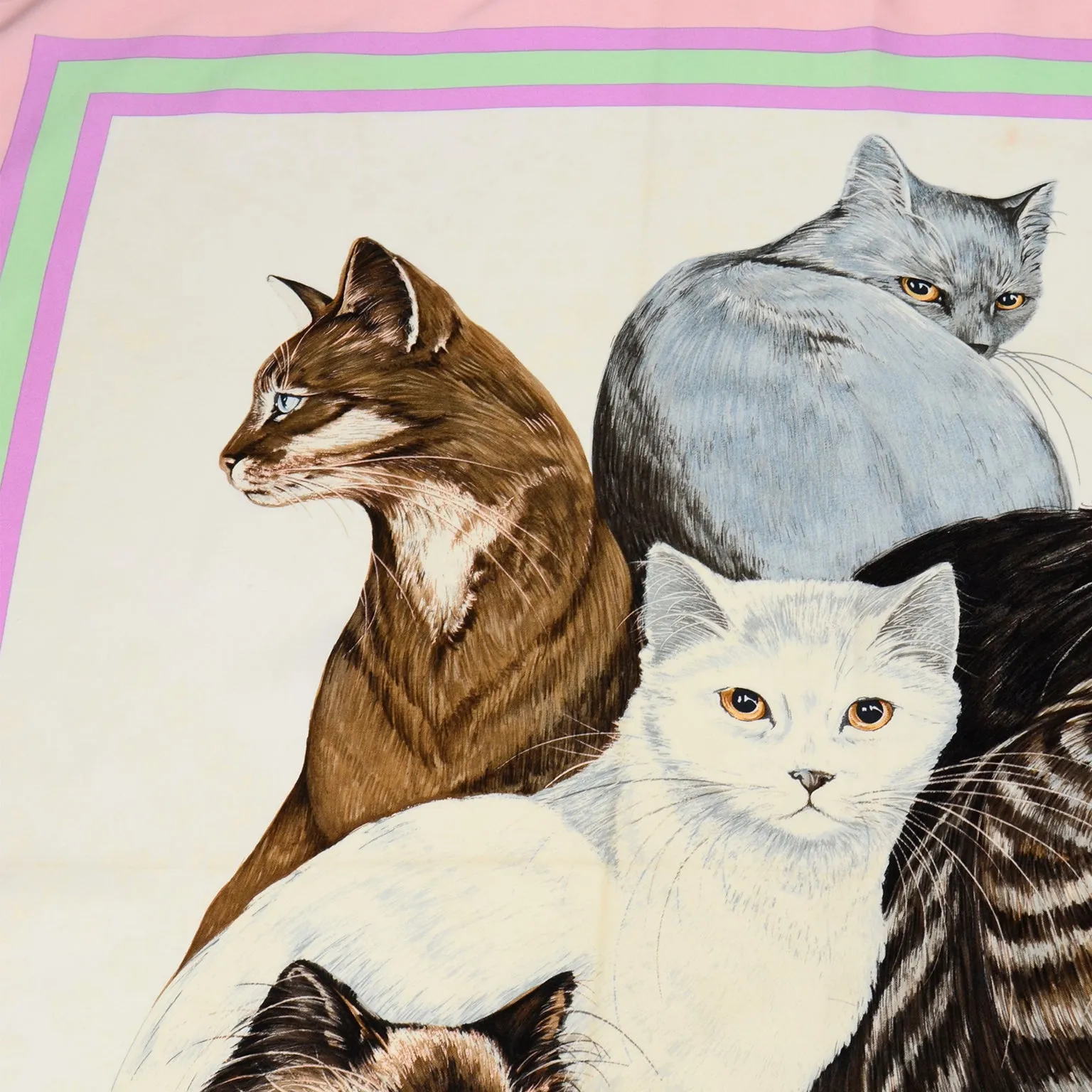 1985 Hermès Silk Cats Scarf Carré Les Chats By Daphne Duchesne