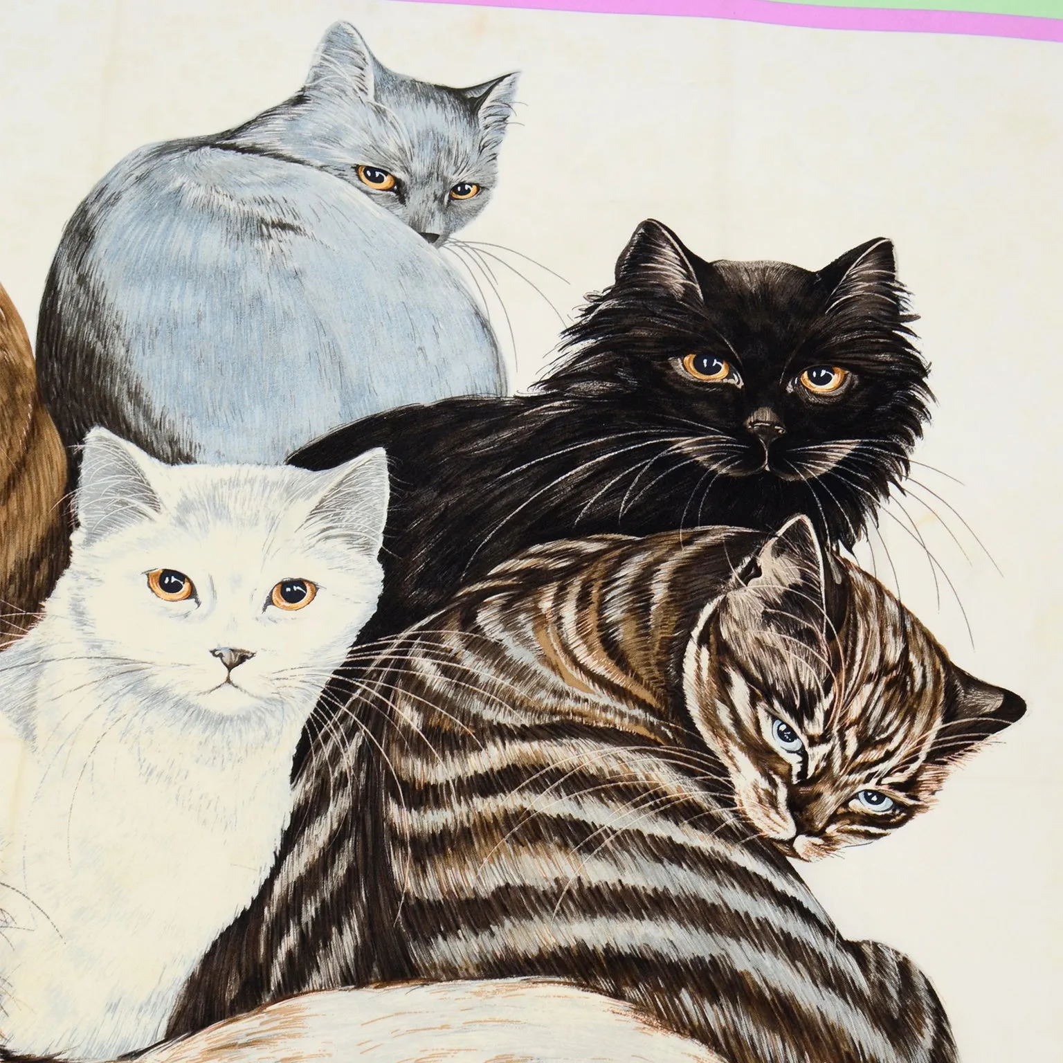 1985 Hermès Silk Cats Scarf Carré Les Chats By Daphne Duchesne