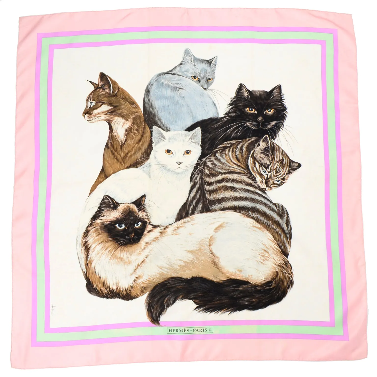 1985 Hermès Silk Cats Scarf Carré Les Chats By Daphne Duchesne