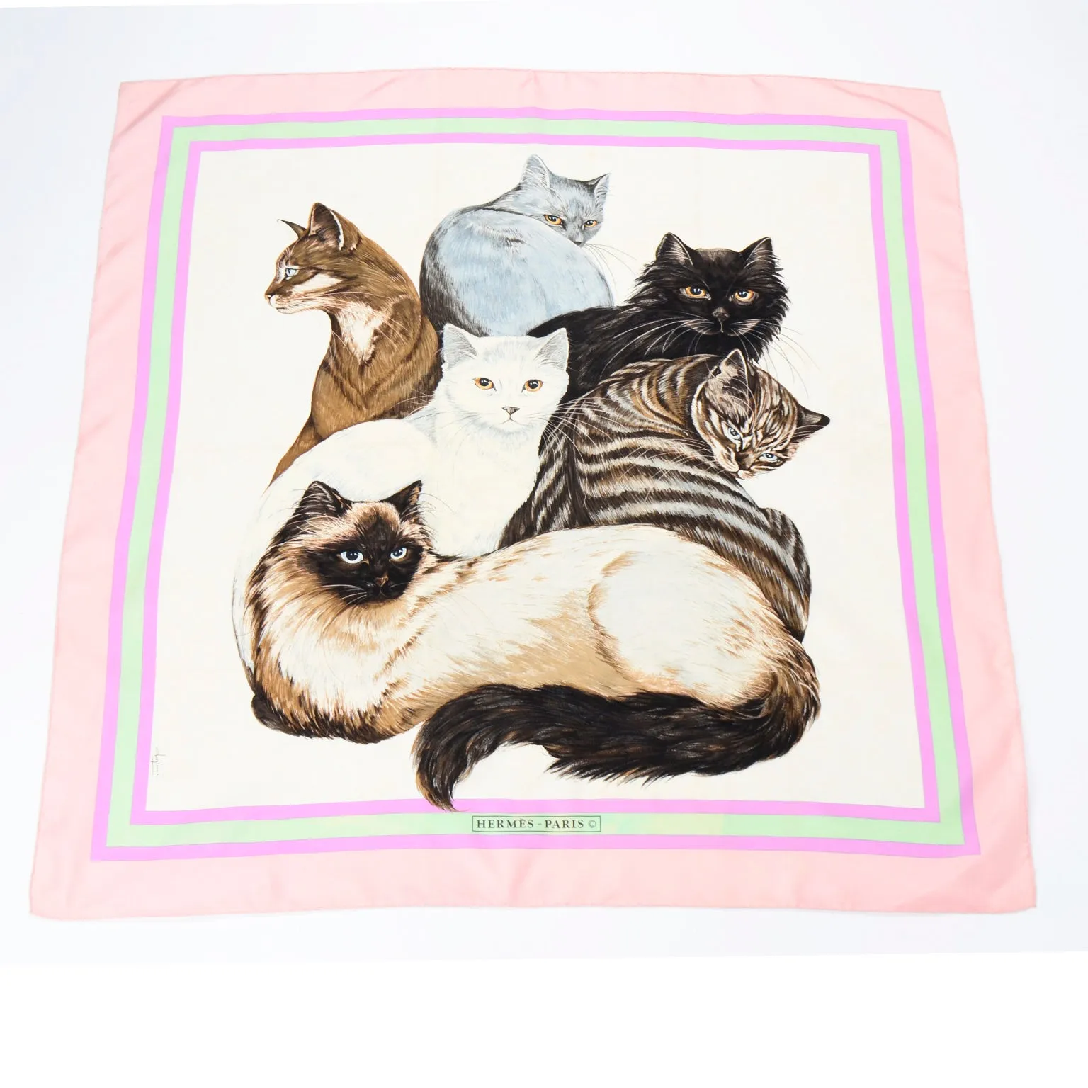 1985 Hermès Silk Cats Scarf Carré Les Chats By Daphne Duchesne