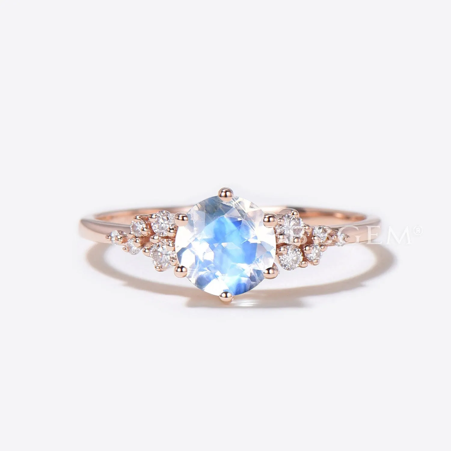 1ct Round Moonstone Engagement Ring Cluster Snowdrift Diamond Ring