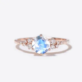 1ct Round Moonstone Engagement Ring Cluster Snowdrift Diamond Ring