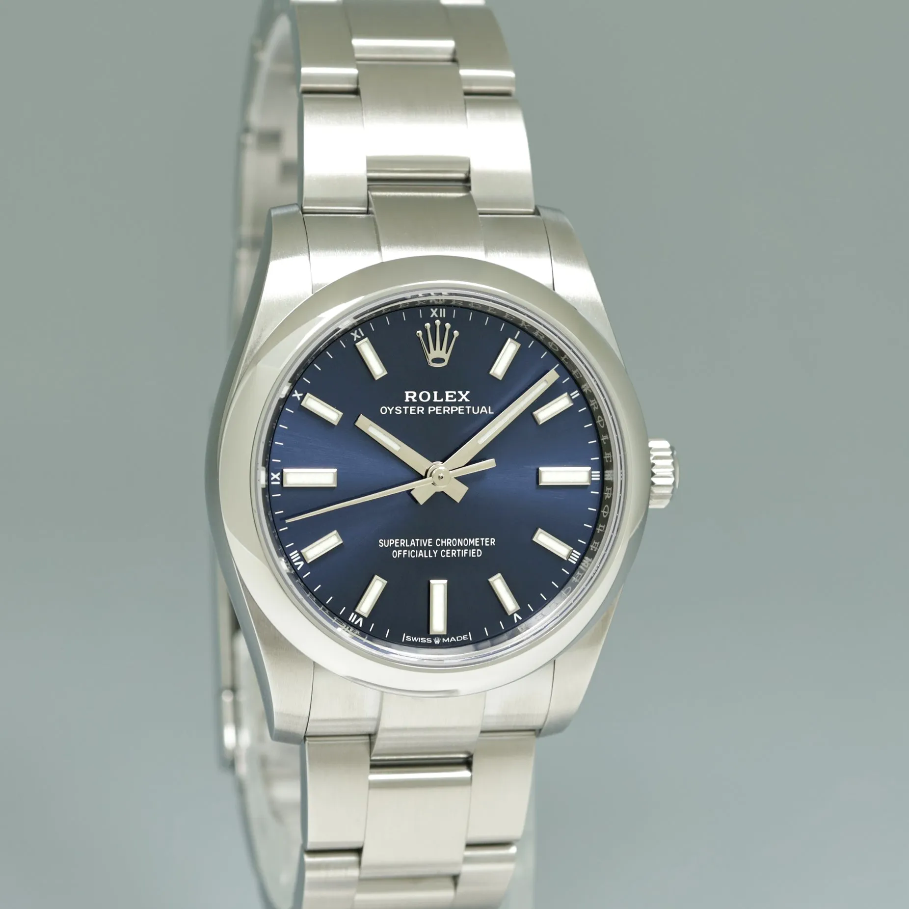 2022 NEW PAPERS Rolex Oyster Perpetual 34mm Blue Stick Oyster Watch 124200 Watch