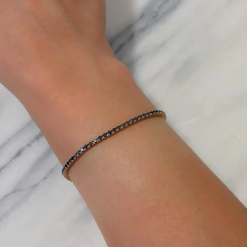 2.60 Ct Prong Setting Black Diamond Tennis Bracelet In Rose Gold