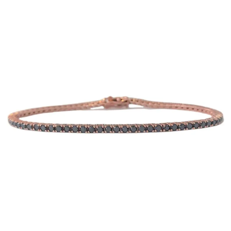 2.60 Ct Prong Setting Black Diamond Tennis Bracelet In Rose Gold
