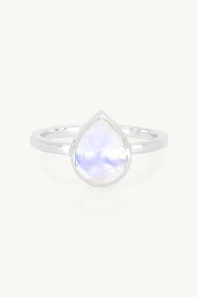 9K White Gold Moonstone Tear Drop Ring