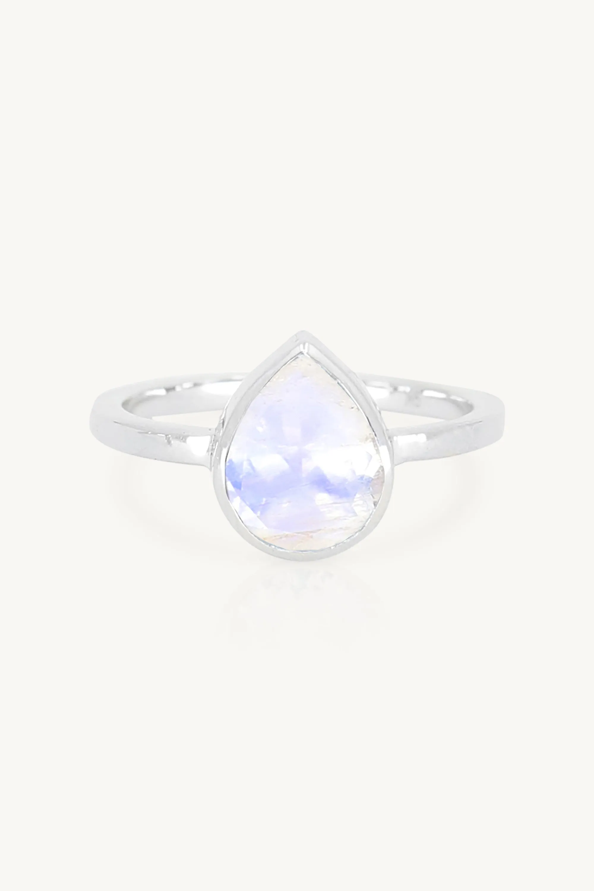 9K White Gold Moonstone Tear Drop Ring