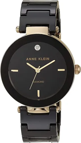Anne Klein Women's Genuine Diamond Dial Ceramic Bracelet Watch Model AK/1018BKBK