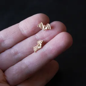 Antiqued or Bright Gold Bat Stud Earrings with Brass Bats and Sterling Silver Posts and Earring Backs